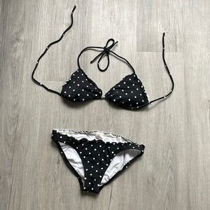 Xhiliration black and white polka dot string halter bikini